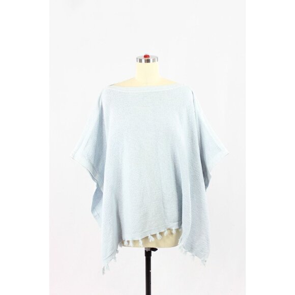 J MCLAUGHLIN Asha Light Blue 100% Cotton Open Knit Tasseled Poncho, One Size - Picture 1 of 14
